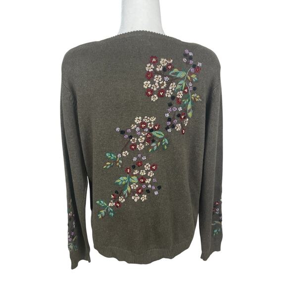 Tiara International Floral Embroidered Button Front Sweater Cottagecore Medium - Picture 6 of 11